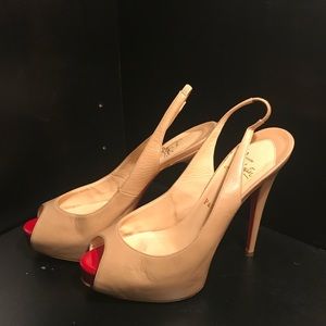 Christian Louboutin nude peep toe slingback